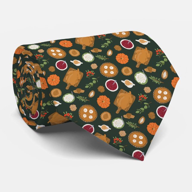 Green Thanksgiving Turkey Dinner Neck Tie (Rolled)