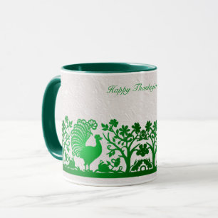 Green Thanksgiving Turkey Floral Mug