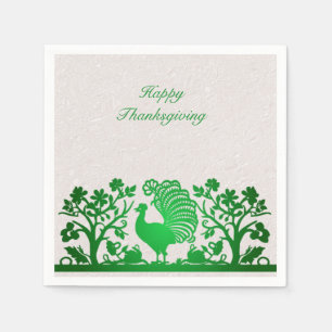 Green Thanksgiving Turkey Floral Napkins