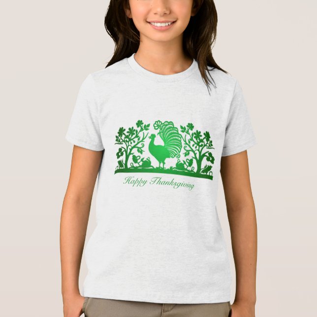 Green Thanksgiving Turkey Floral T-Shirt Tri-Blend Shirt (Front)