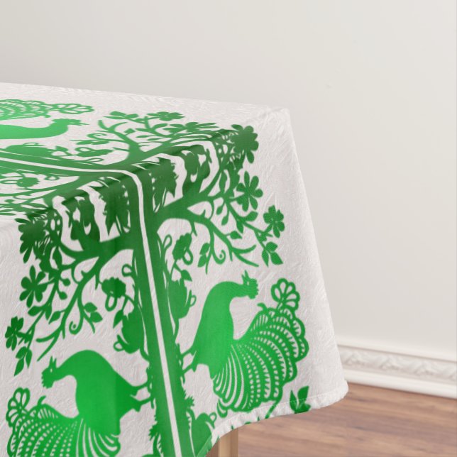 Green Thanksgiving Turkey Floral Tablecloth (In Situ)