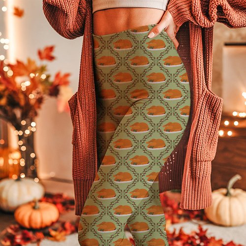 Green Thanksgiving Turkey Holiday Pattern Leggings