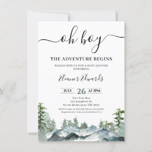 Green The Adventure Begins Wilderness Baby Shower Invitation