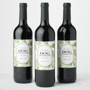 Green The Best Dog Grandparents Watercolor Leaves Wine Label