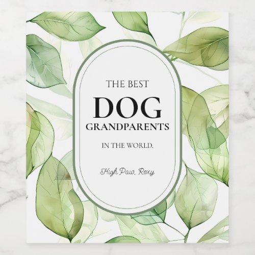 Green The Best Dog Grandparents Watercolor Leaves Wine Label