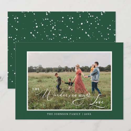 Green The Wonders of His Love Photo Script Holiday Card