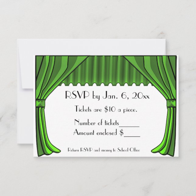 Green Theater Curtains RSVP Card (Front)