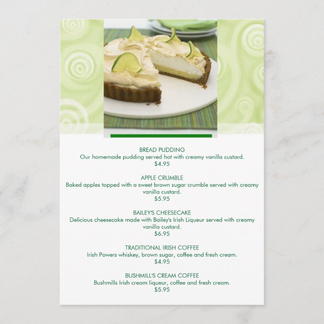Green theme customizable dessert menu (Front)