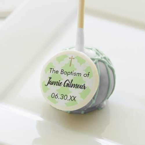 Green theme Personalized Baptism  Gold Cross Baby Cake Pops