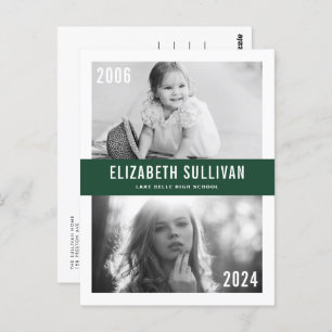 Green Then and Now Photo Collage Graduation Postcard