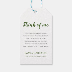 Green Think Of Me Celebration of Life Candle Favor Gift Tags