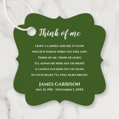 Green Think Of Me Celebration of Life Candle Favor Tags