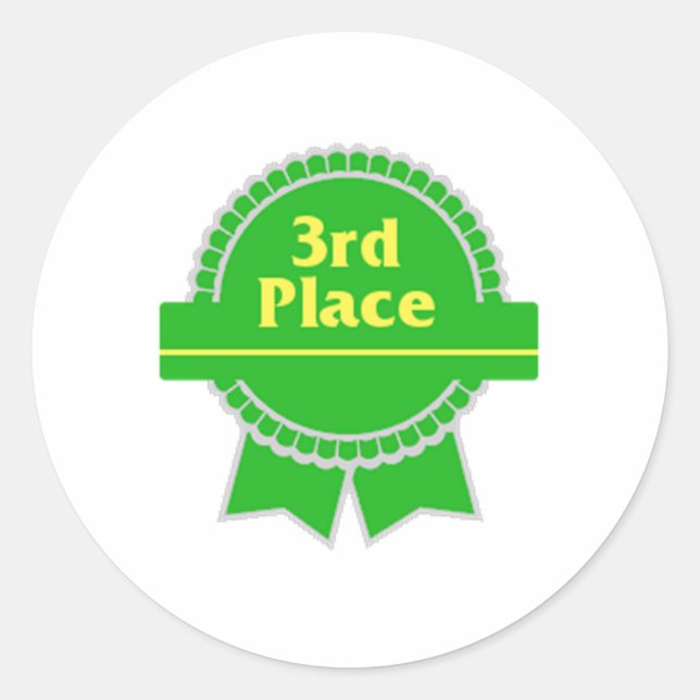 Green Third Place Ribbon Classic Round Sticker (Front)