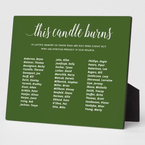 Green This Candle Burns Class Reunion In Memory Plaque