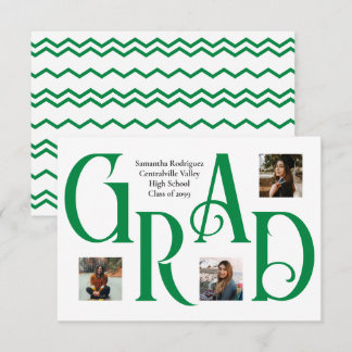 Green Three-Photo Classic & Bold GRAD Letter Announcement