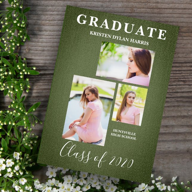 Green Three Photos Collage Graduation Textile (Creator Uploaded)