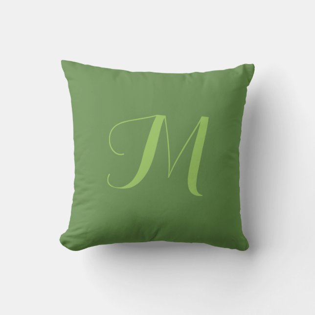 Green Throw Pillow - Lime Monogram Personalize (Front)