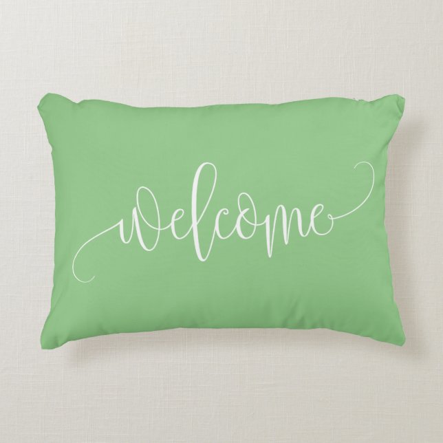 Green throw pillow, two-sided green & white 12x16" accent pillow (Front)