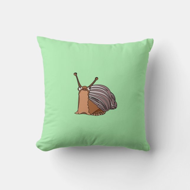 Green Throw Pillow with Little Snail Customizable (Front)