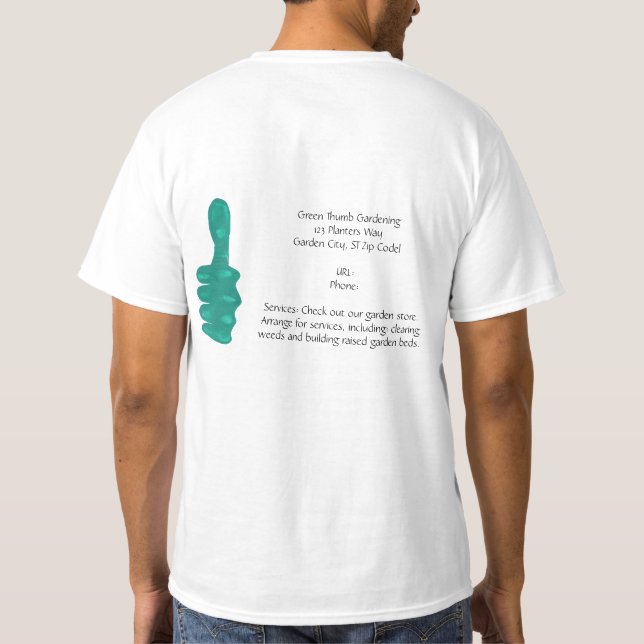Green Thumb Gardening Business Tshirts Template (Back)