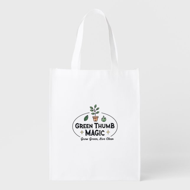 Green Thumb Magic | Urban Gardening T-Shirt Grocery Bag (Front)