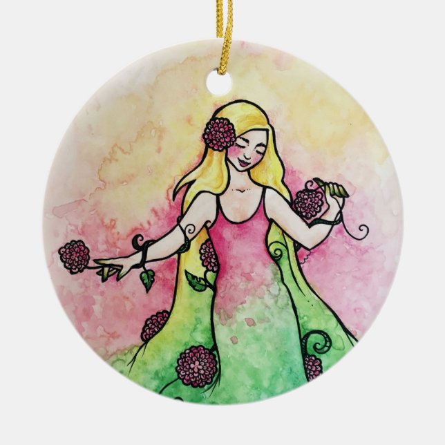 Green Thumb Springtime  Ceramic Ornament (Front)