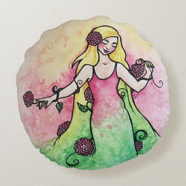 Green Thumb Springtime Round Pillow (Back)