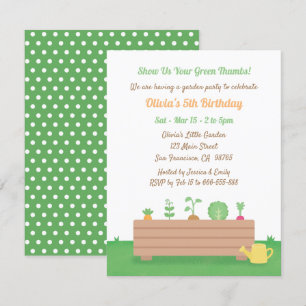 Green Thumbs Planter Box Kids Birthday Party Invitation