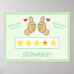 Green Thumbs Up Five Star Rating Custom Name Poster