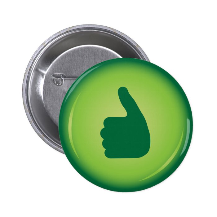 Green thumbs up or like pinback button