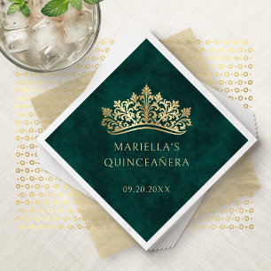 Green Tiara Crown Elegant Quinceanera Napkins