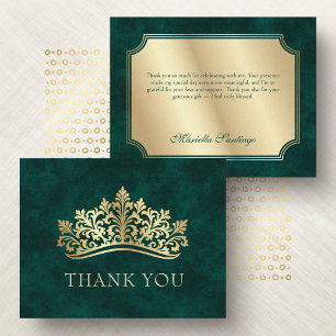 Green Tiara Crown Elegant Quinceanera Thank You Card