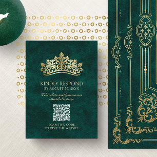 Green Tiara Crown QR RSVP Quinceanera Enclosure Card
