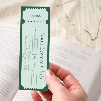 Green Ticket Book Lover's Club Personalized Bookmarks
