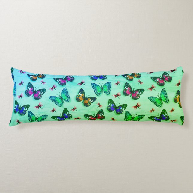 Green Tie-dye Butterfly Print Body Pillow (Front)