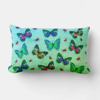 Green Tie-dye Butterfly Print Lumbar Throw Pillow