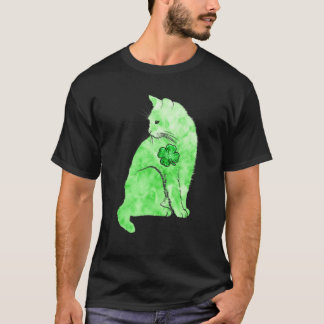 Green Tie Dye Cat Shamrocks St. Patricks Day Lucky T-Shirt