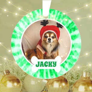 Green Tie Dye Custom Puppy Dog Photo Ornament