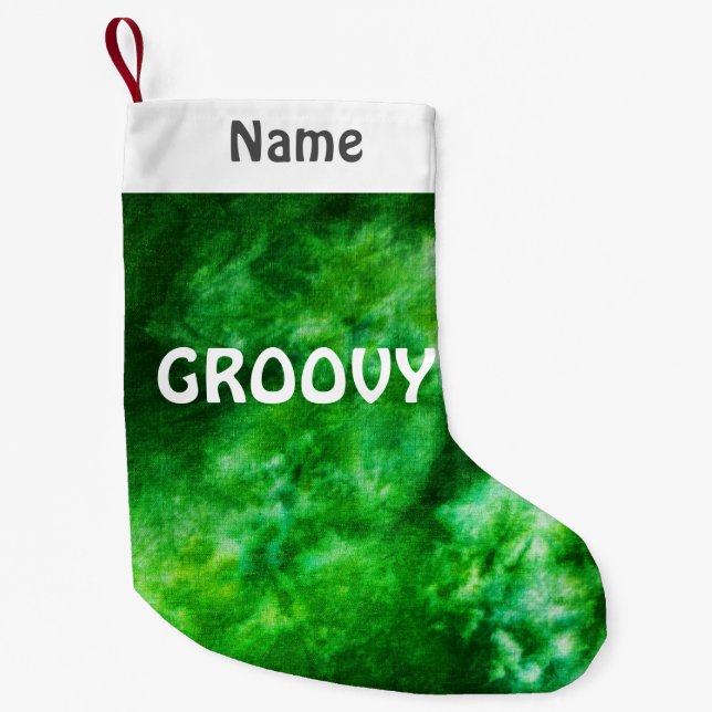 Green Tie-Dye Customized Groovy Small Christmas Stocking (Front)