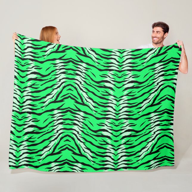 Green Tiger Animal Skin Pattern Design  Fleece Blanket (In Situ)