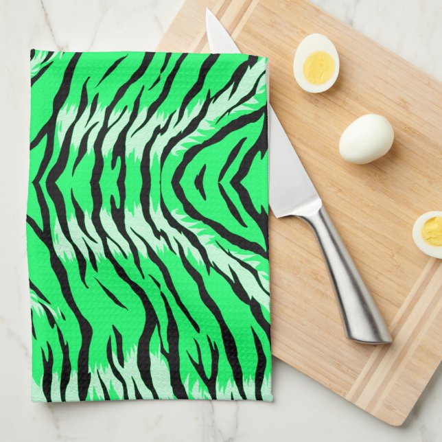 Green Tiger Animal Skin Pattern Design  Kitchen Towel (Quarter Fold)
