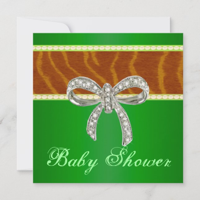 Green Tiger Diamond Bow Baby Shower Invitation (Front)