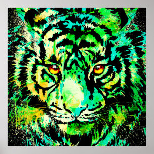 Green Tiger Head — Big Cat Tiger Poster Square