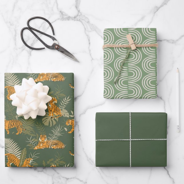 Green Tiger Jungle Safari Wrapping Paper Set (Front)