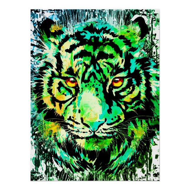 Green Tiger Poster Print - Green Tiger Drawing (Front)