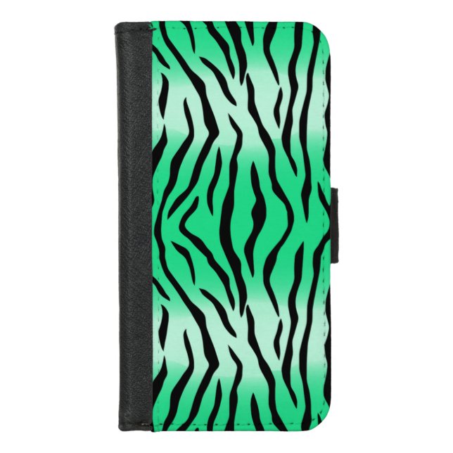green tiger print iPhone wallet case (Front)