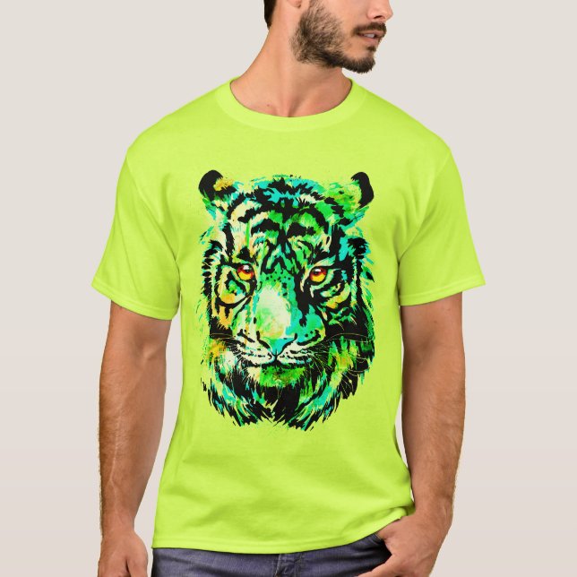 Green Tiger T-Shirt - Green Tiger Face Drawing (Front)