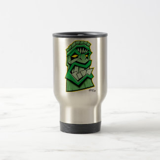 green tiki mask travel mug