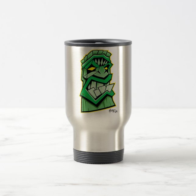 green tiki mask travel mug (Center)