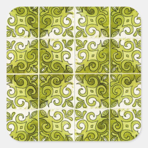 Green Tile Design 2 _ Swirls Square Sticker